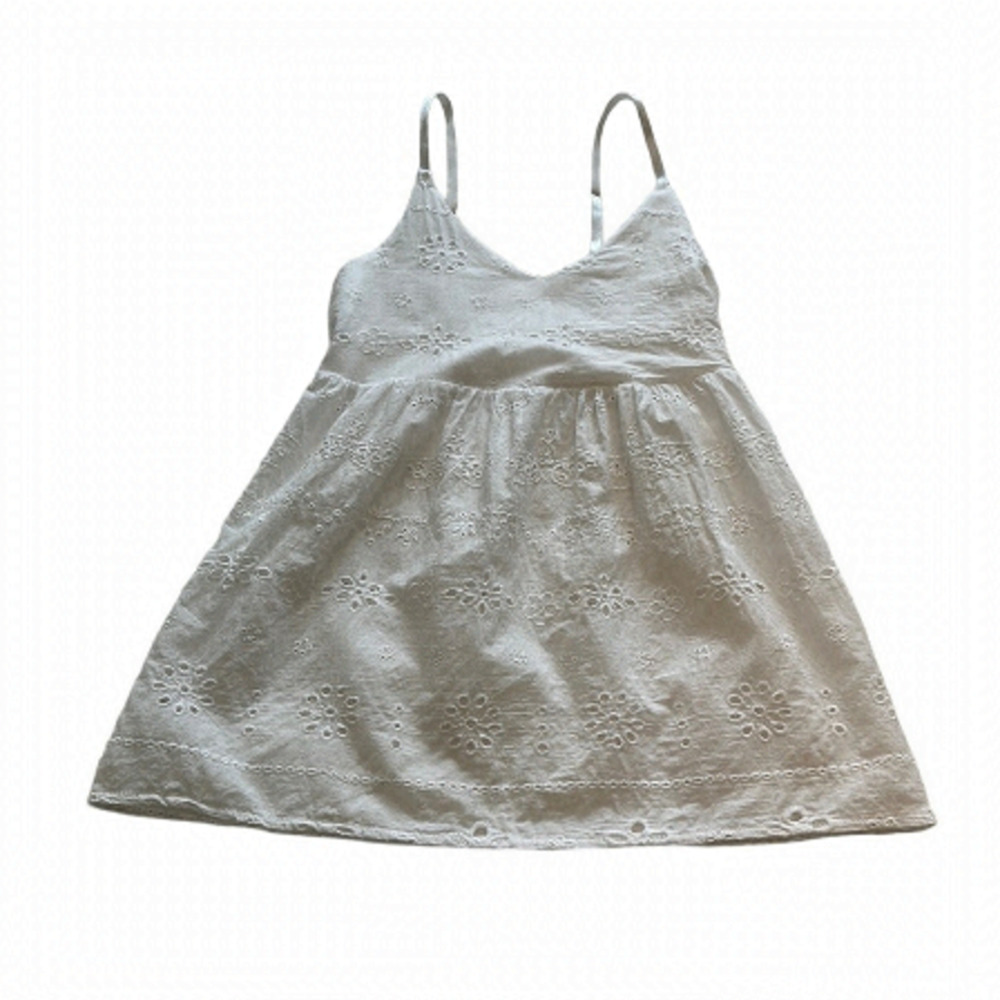 Spaghetti Strap White Eyelet Fabric Tank Top - Size Small